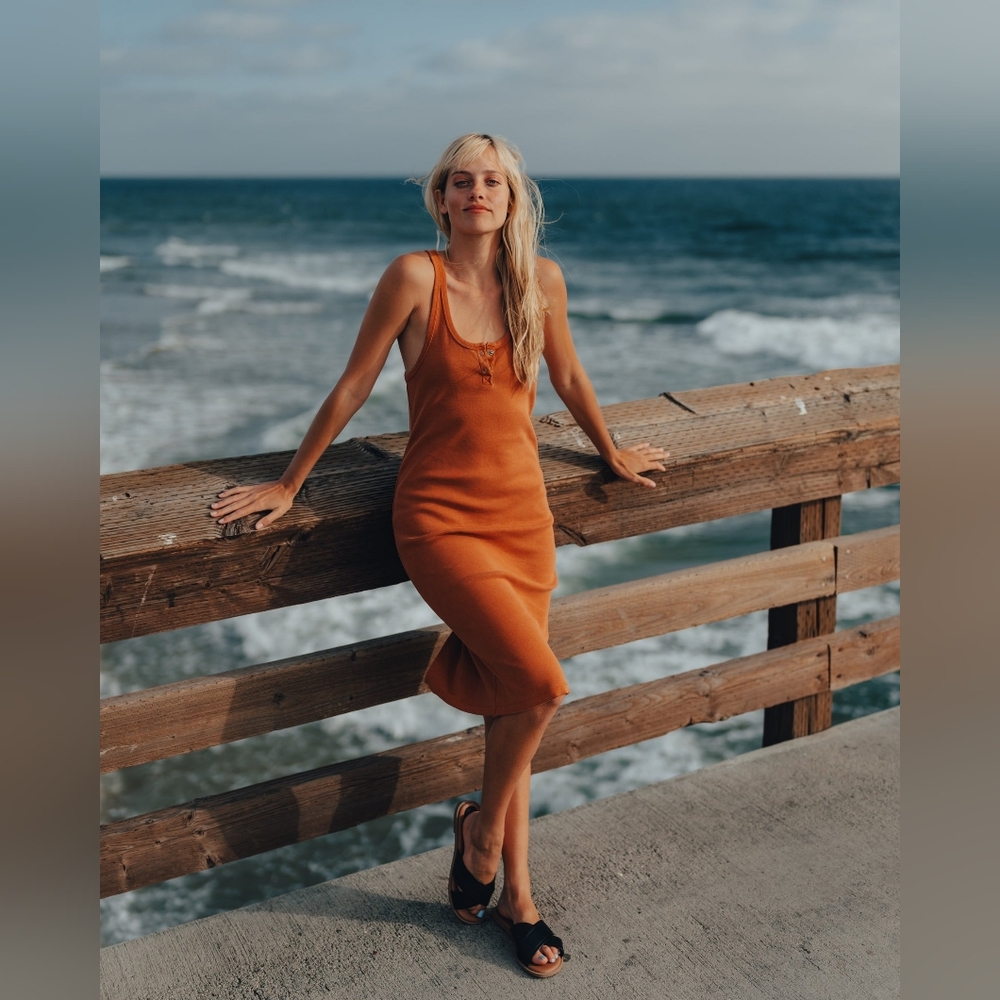 The Normal Brand Two Snap Midi Dress In Adobe